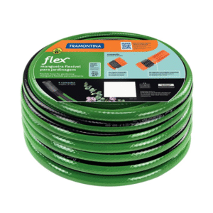 Mangueira Flex Para Jardim Tramontina Verde Com Faixa Preta Em PVC 4 Camadas 20 M Com Engate Rosqueado E Esguicho