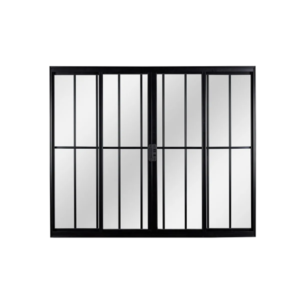 Janela Vitro de Correr 4 Folhas | Vidro Liso, Alumínio Preto com Grade 100x120
