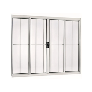 Janela Vitro de Correr 4 Folhas | Vidro Liso, Alumínio Brilhante com Grade 100x120