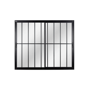 Janela Vitro de Correr 2 Folhas Uma Fixa | Vidro Liso, Alumínio Preto com Grade 100x120