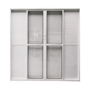 Porta Balcão 6 Folhas em Lambril | Alumínio Branco, Vidro Liso e Fechadura 210x120