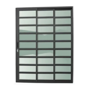 Porta de Correr Travessa 3 Folhas | Vidro Liso, Fechadura, Alumínio Preto 210x120