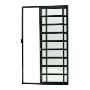 Porta de Correr Travessa 2 Folhas | Vidro Liso, Fechadura, Alumínio Preto 210x120
