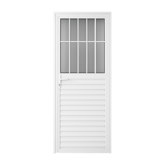 Porta Social com Postigo em Alumínio Branco | Vidro Jateado 210x60 (DIREITO/ESQUERDO)