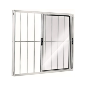 Janela Vitro de Correr 2 Folhas Uma Fixa | Vidro Liso, Alumínio Brilhante com Grade 100x100